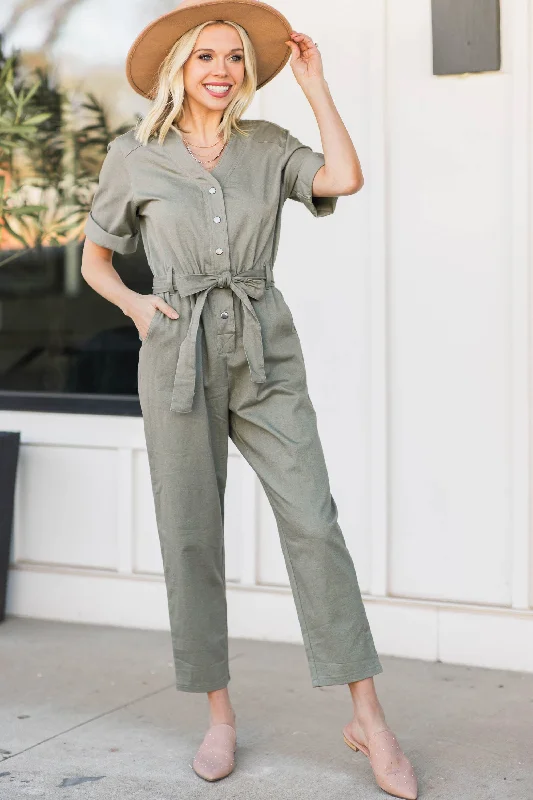 All In My Head Olive Green Utility Jumpsuit