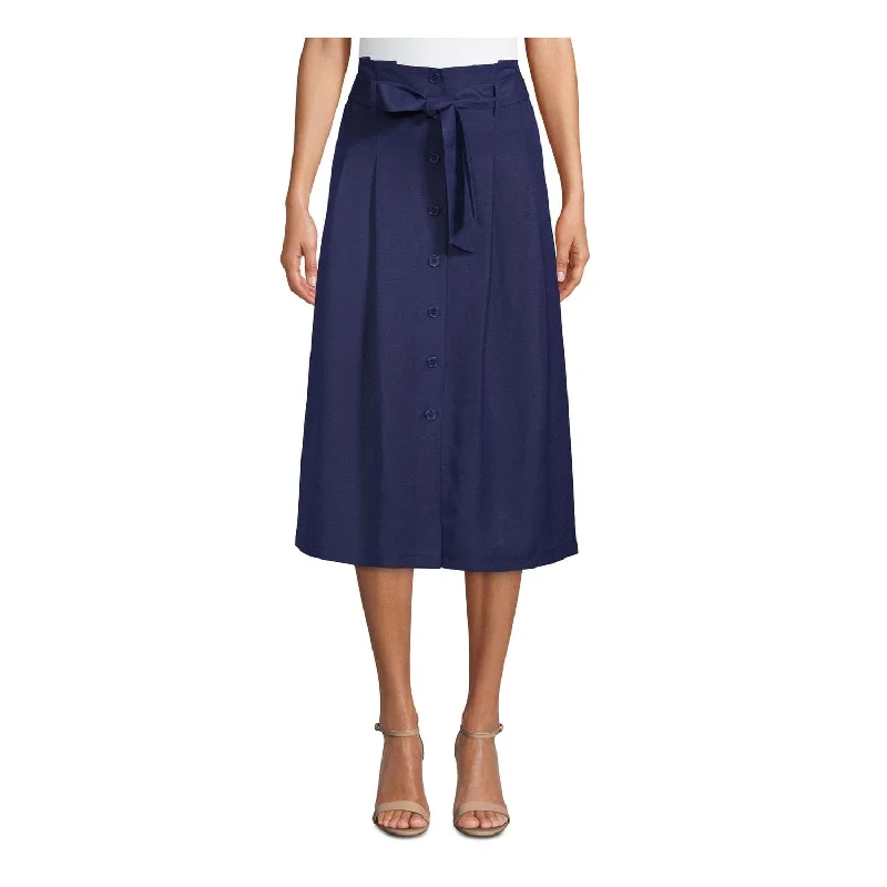 Anne Klein Women's Belted Below The Knee Wear To Work A Line Skirt Blue Size 10