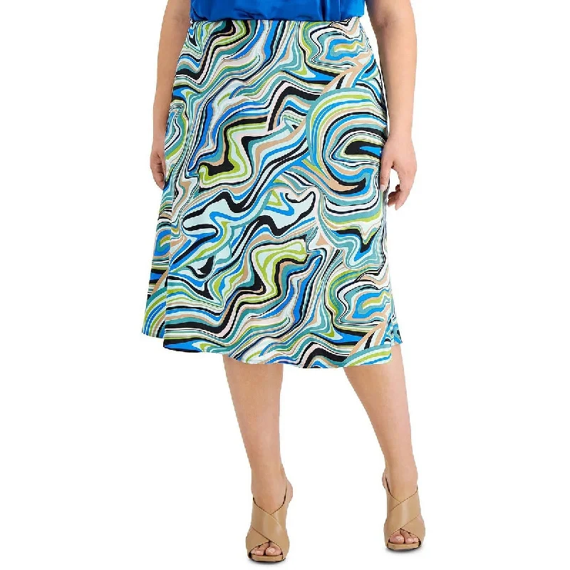 Bar III Women's Swirl Print Midi Midi Skirt Blue Size 18W