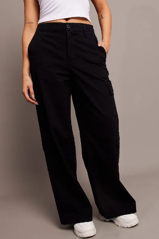 Black Cargo Pants Low Rise