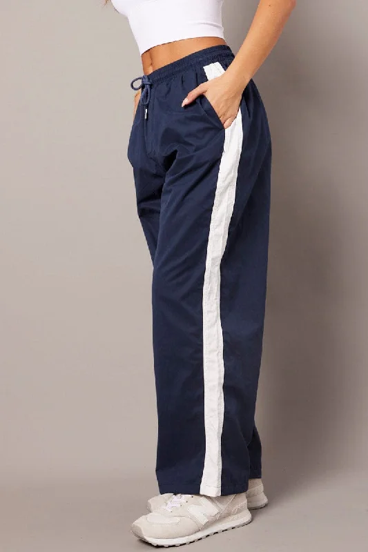 Blue Track Pants Wide Leg