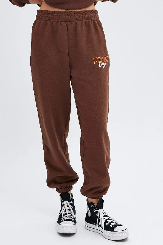 Brown Track Pants High Rise Jogger