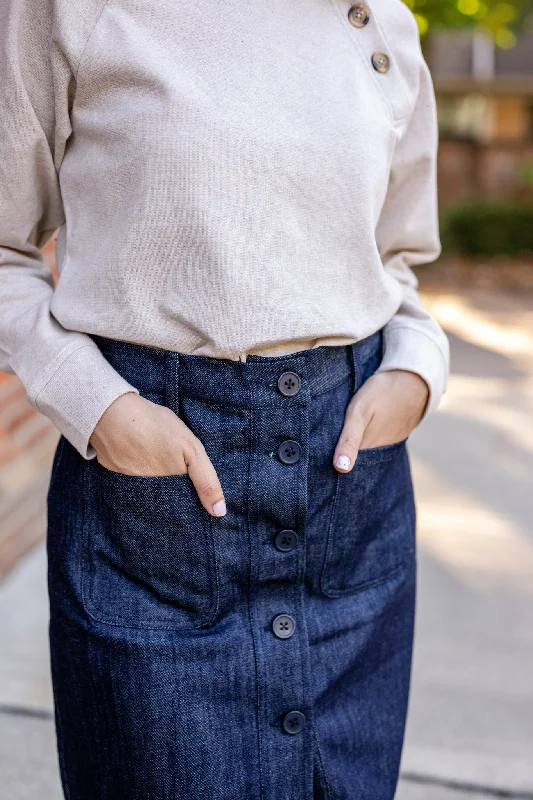 Button-Front Denim Skirt