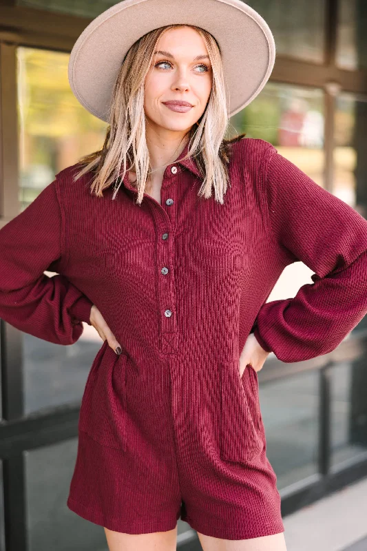 Choose You Marsala Red Ribbed Romper