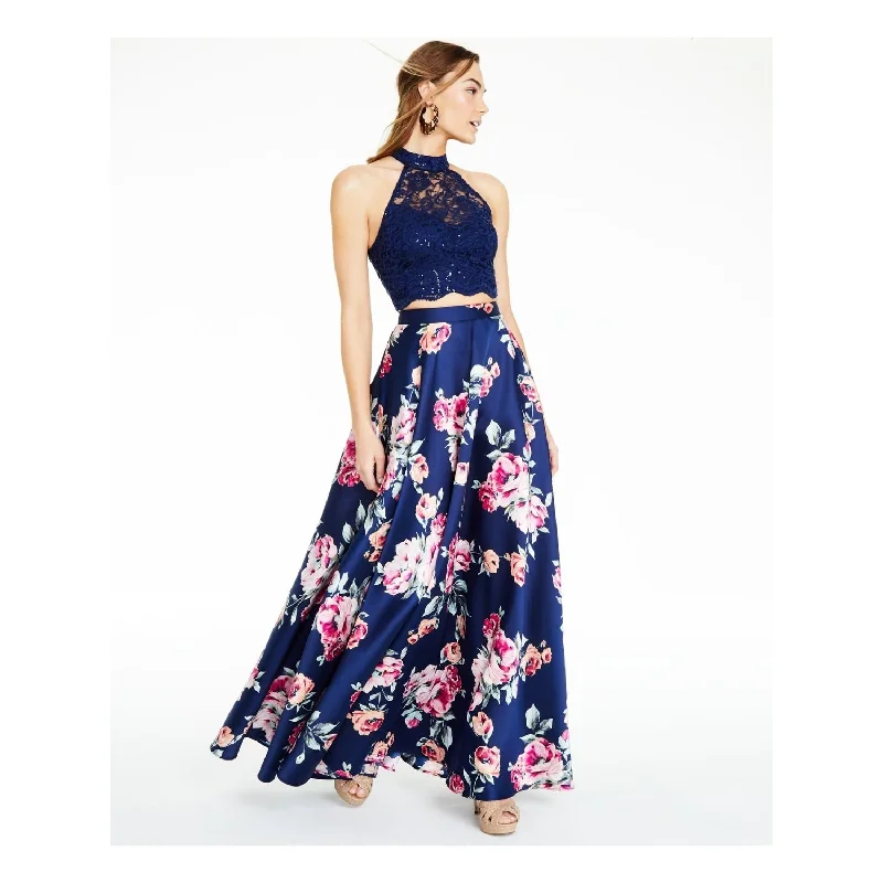 City Studios Women's Floral Maxi Evening Skirt Blue Size 9