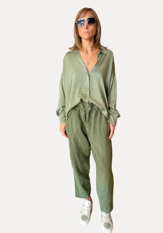 Comfort Fit Linen Trousers - Green