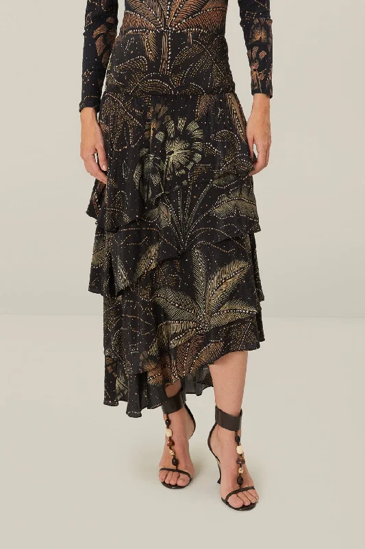 Golden Foliage Black Ruffle Skirt