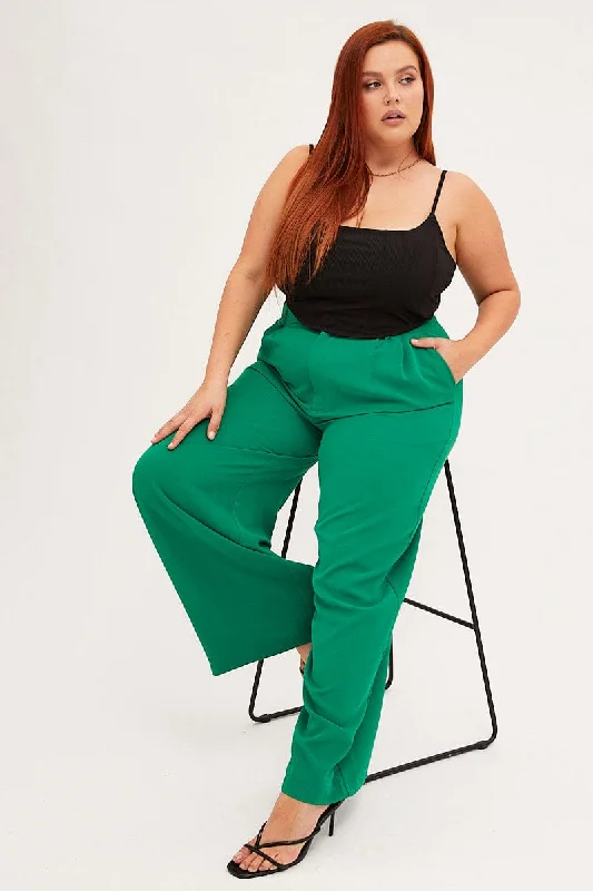 Green Wide Leg Pant Crepe