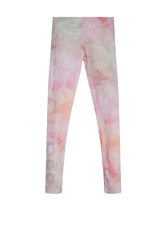 Guess Girls Floral Guess Logo Leggings, Pink