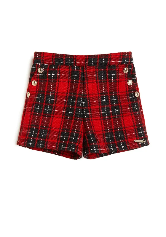 Guess Kid Girl Tartan Shorts, Red