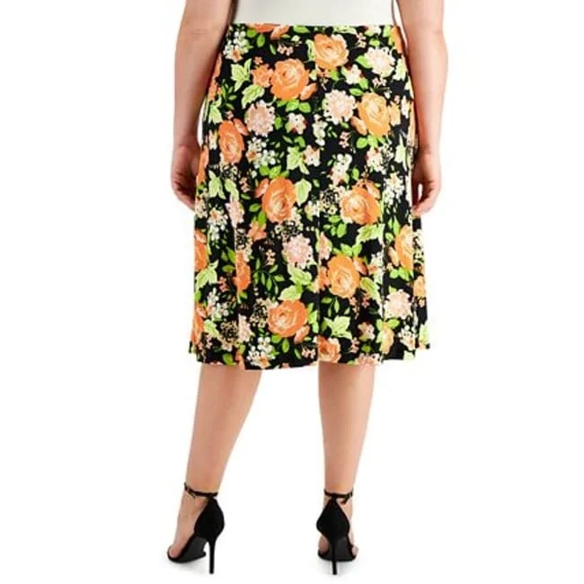 Kasper Women's Floral Midi A Line Skirt Plus 3X Black Size 3X