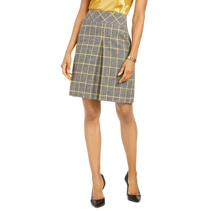 Kasper Women's Pleated Plaid Skirt Yellow Size 4