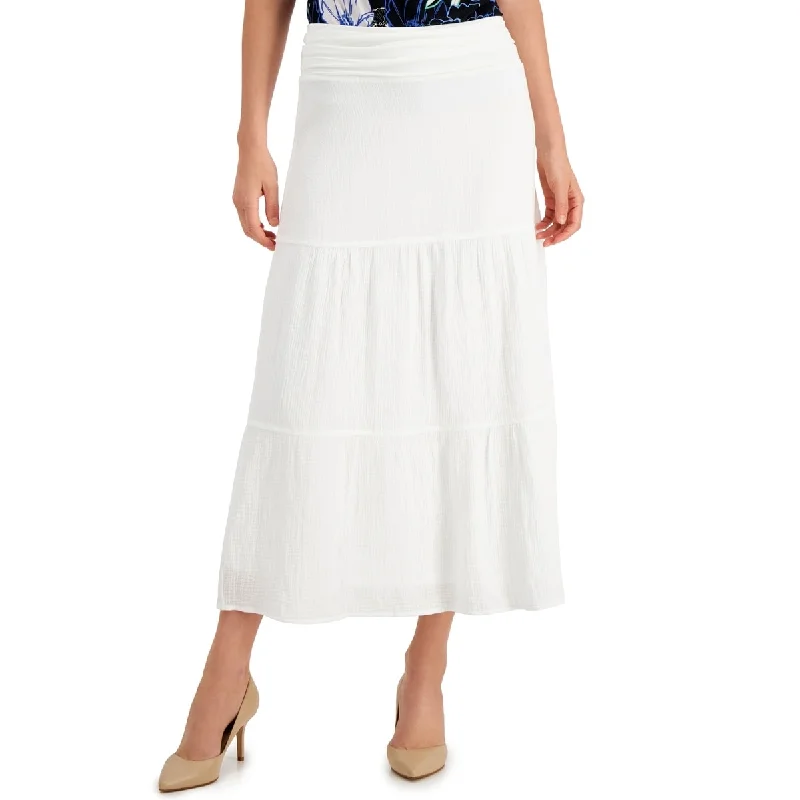 Kasper Women's Tiered Gauze Pull On Skirt White Size X-Small