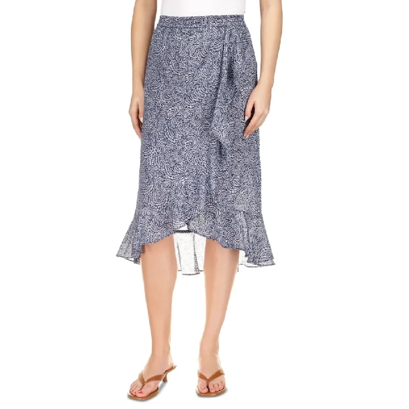 Michael Kors Women's Printed Faux Wrap Skirt Blue Size Large