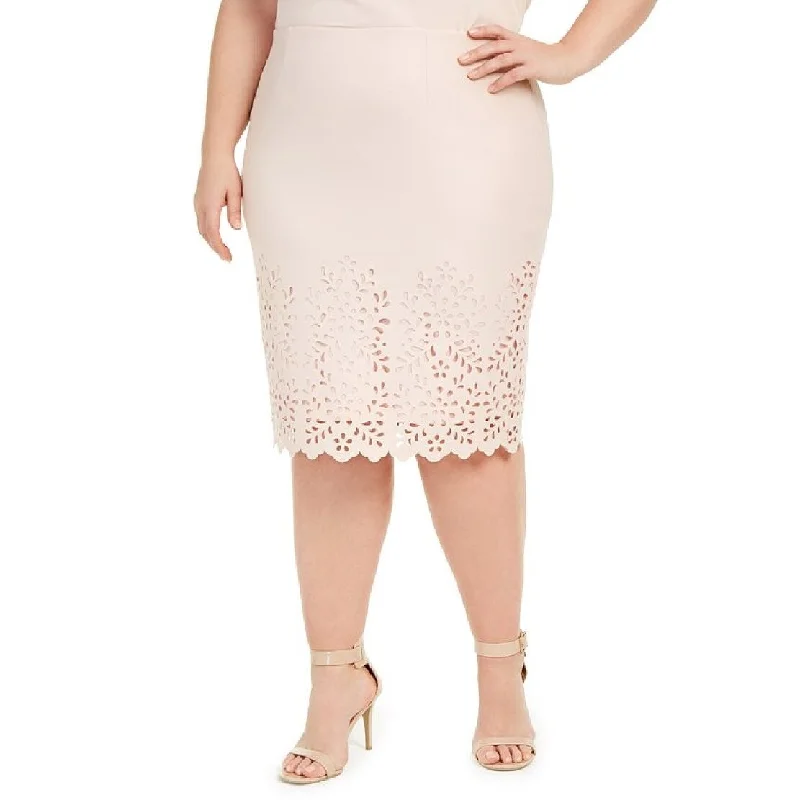 Nine West Women's Laser Cut Knee Pencil Skirt Pink Size 3X