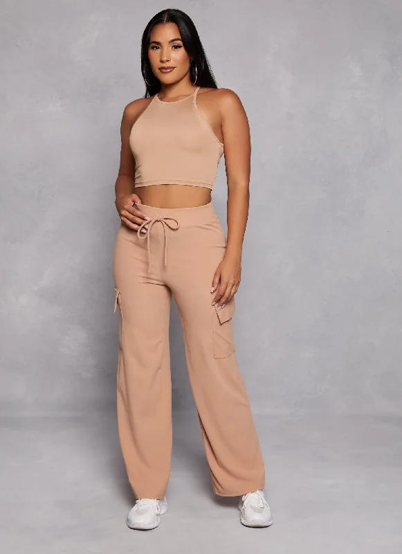 Cargo Pocket Wide Leg Sweatpants