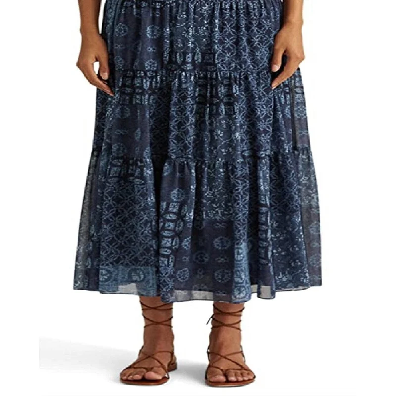 Ralph Lauren Women's Geo Print Crinkle Georgette Skirt Blue Size 12