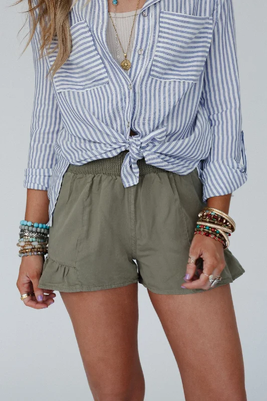 Ruffle Daze Shorts - Olive