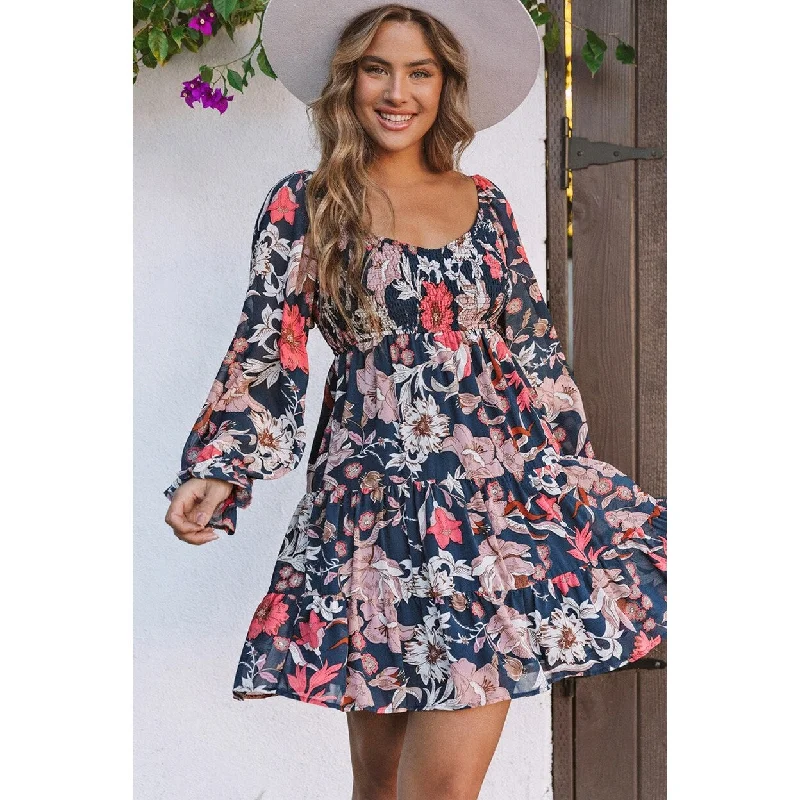 Tessa Floral Tiered Long Puff Sleeve Mini Dress