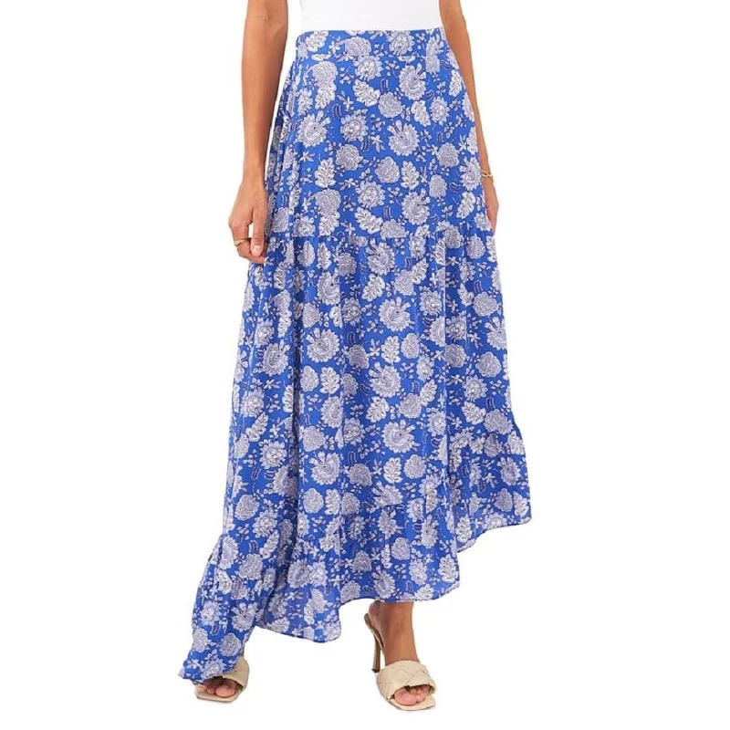 Vince Camuto Women's Printed Asymmetrical Hem Maxi Skirt Blue Size XX-Small