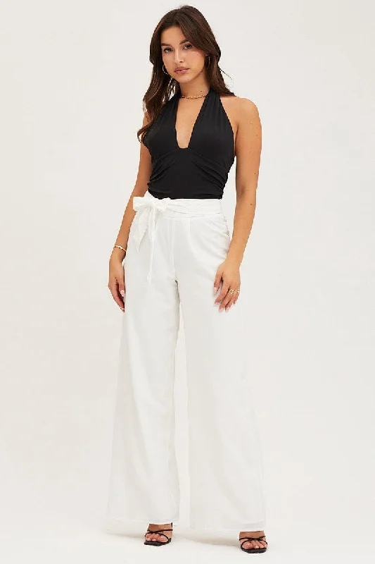 White Wide Leg Pants High Rise