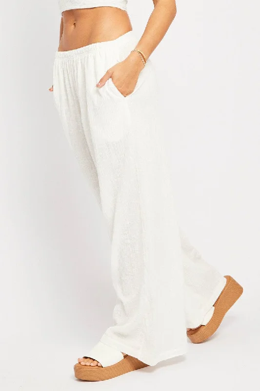 White Wide Leg Pants High Rise