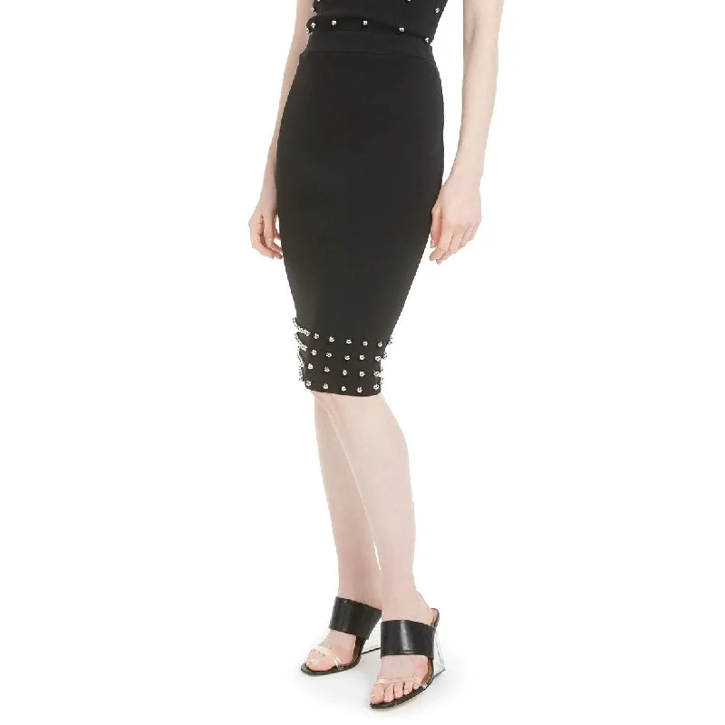 Bar III Women's Studded Pencil Skirt Black Size Medium