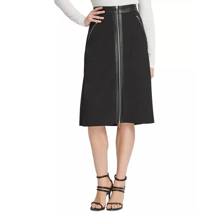 DKNY Women's Faux-Leather-Trim Skirt Black Size 10