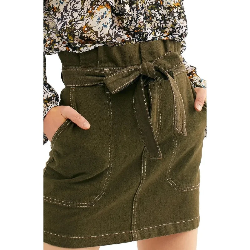 Free People Women's Splendor In The Grass Tie-Waist Skirt Olive Size 8