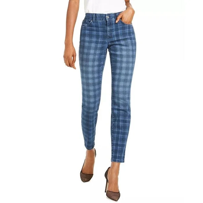 INC International Concepts Women's Plaid Skinny Jeans Blue Size 4