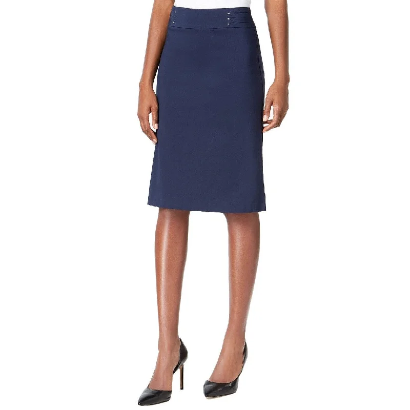 Jm Collection Rivet-Waist A-Line Skirt Navy Size Medium