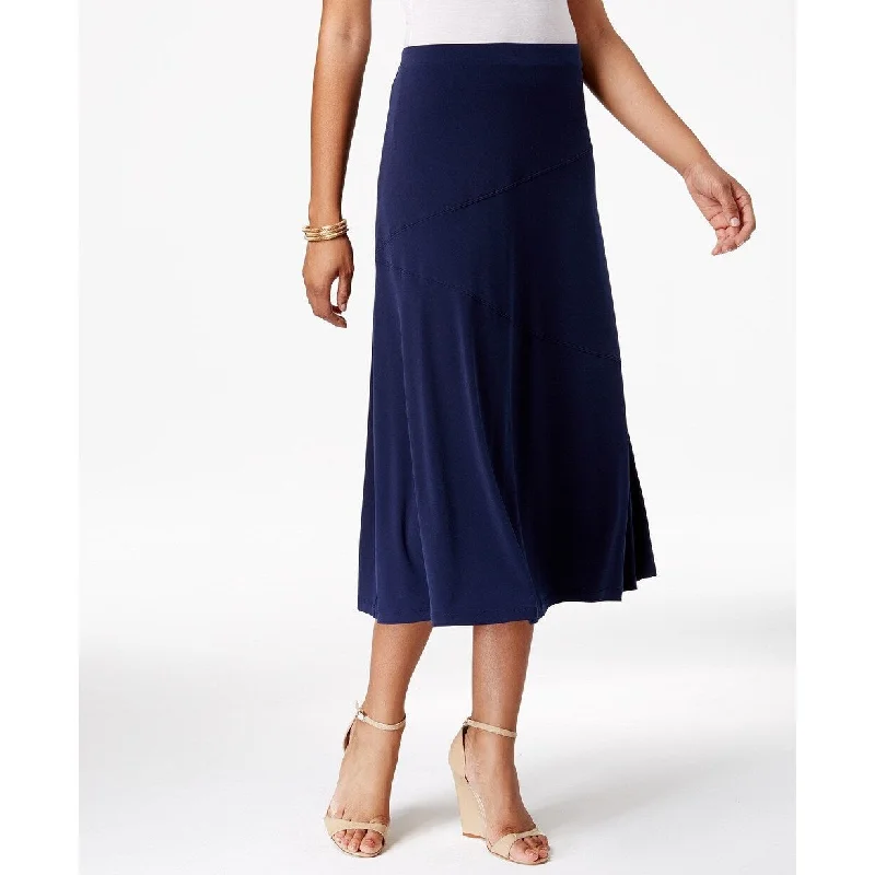 JM Collection Women's Petite Diagonal-Seam Midi Skirt Navy Size Medium