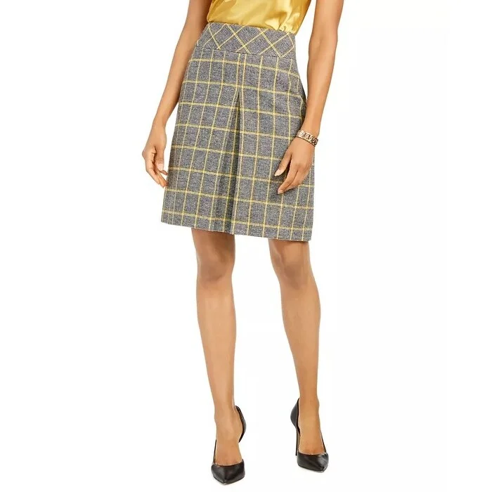 Kasper Women's Pleated Plaid Skirt Yellow Size 16