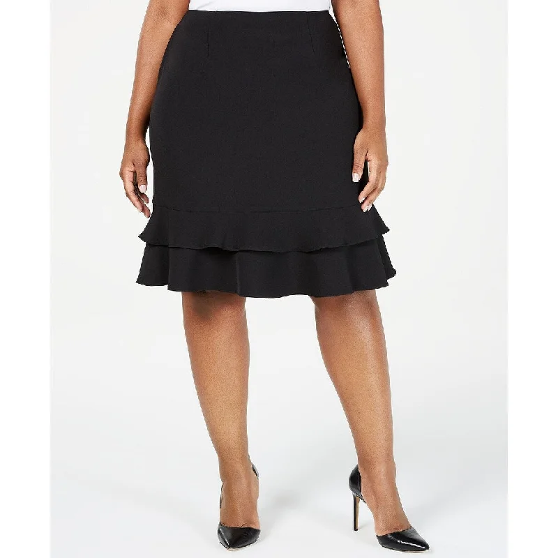 Kasper Women's Plus Size Stretch Ruffle Skirt Black Size 24W