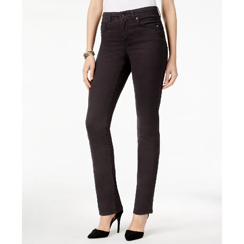 Style & Co Women's Petite Tummy-Control Straight-Leg Jeans Carbon Grey Size 14