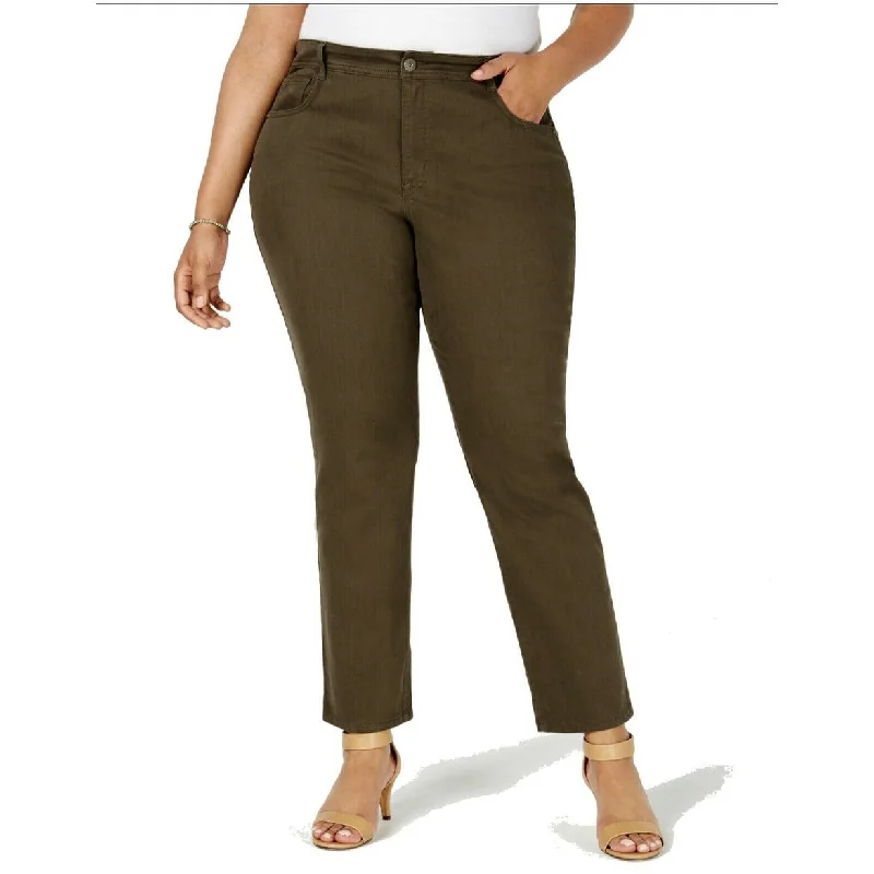 Style & Co Women's Plus Size Tummy-Control Slim-Leg Jeans Olive Size 14W