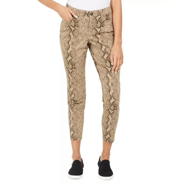 Style & Co Women's Tummy-Control Printed Skinny Jeans Brown Size 14