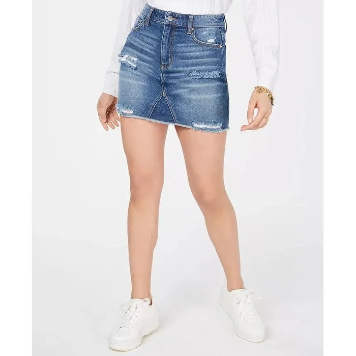 Tinseltown Juniors' Ripped Denim Mini Skirt Med Blue Size 15