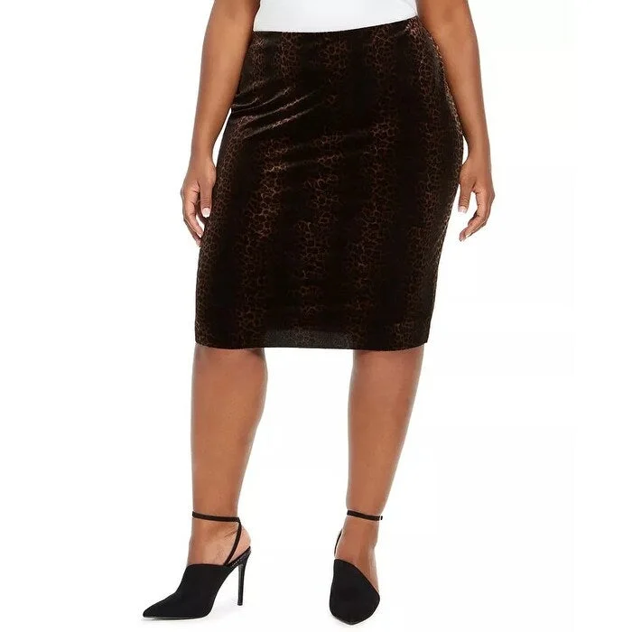 Vince Camuto Women's Velvet Animal-Print Pencil Skirt Black Size XXL - XX-Large