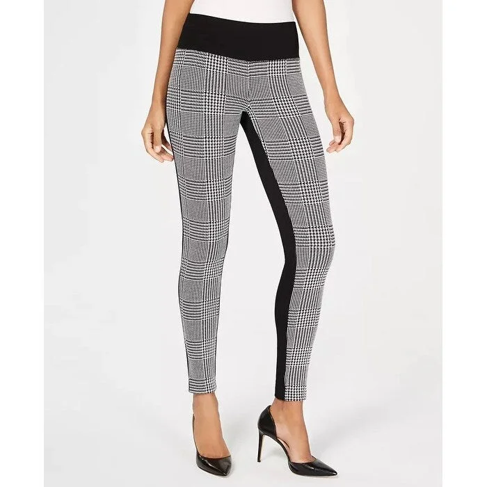 INC International Concepts Women's Petite Houndstooth Front Ponte Back Leggings Black Size 6